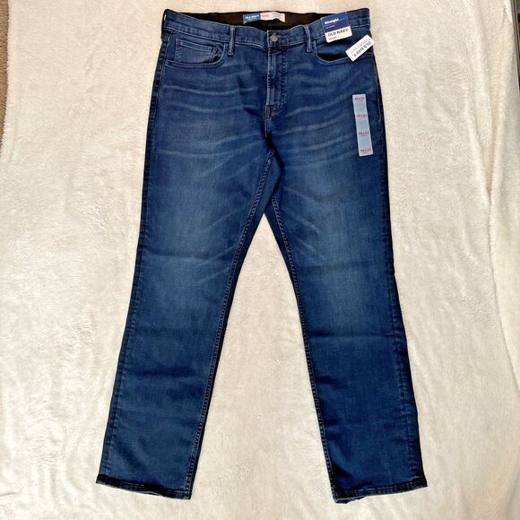 Old Navy Jeans Mens 38x32 Black Straight 360 Stretch Denim Pants Blue NWT - Picture 1 of 8